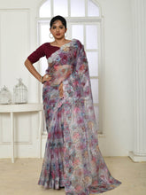 Prodigious Soft Pure Grey Organza embroidery worked silk saree